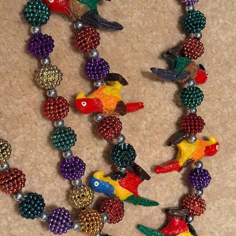 Mardi Gras Parrot Bead Necklace Tropical Luau Party Beads Berry Disco Ball 42”